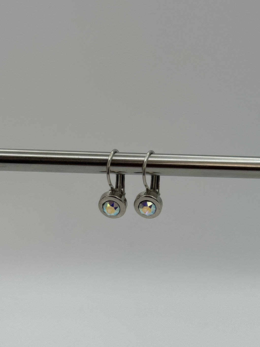 Round Crystal Bezel Drop Earrings