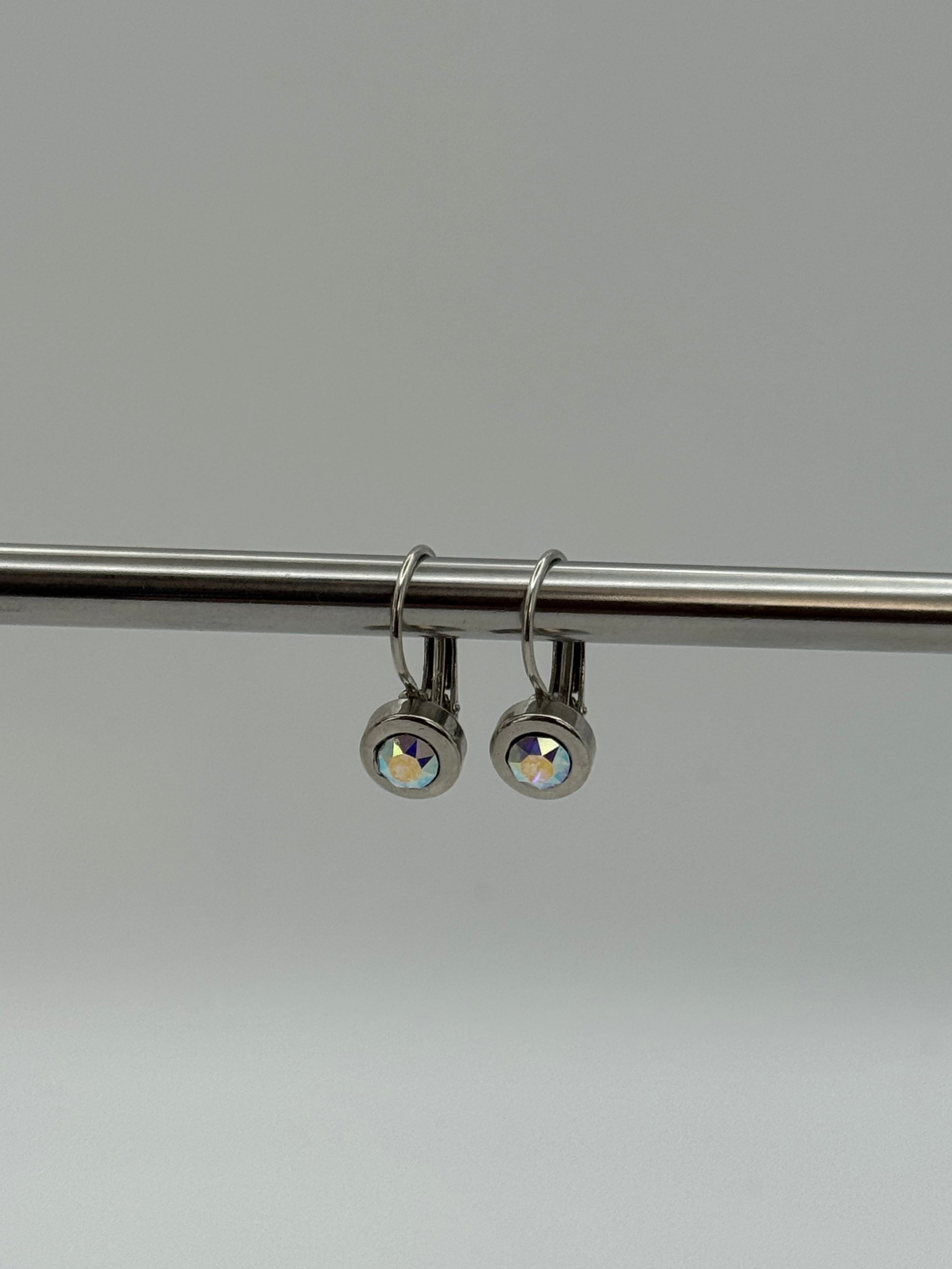 Round Crystal Bezel Drop Earrings