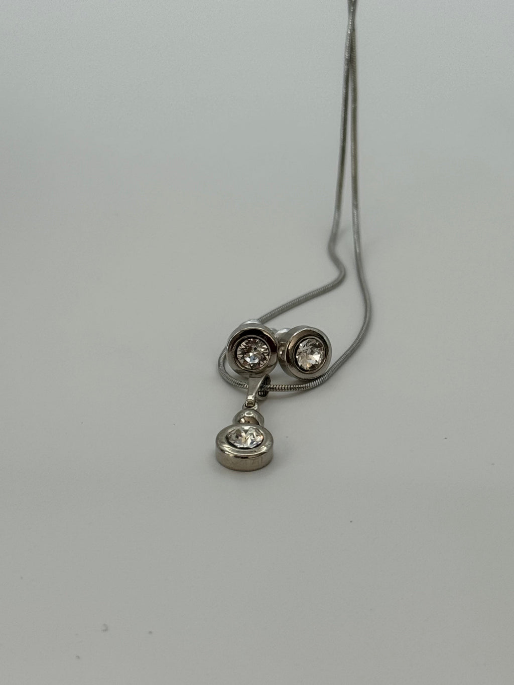 Round Bezel-Set Stud Earrings & Pendant Necklace Set