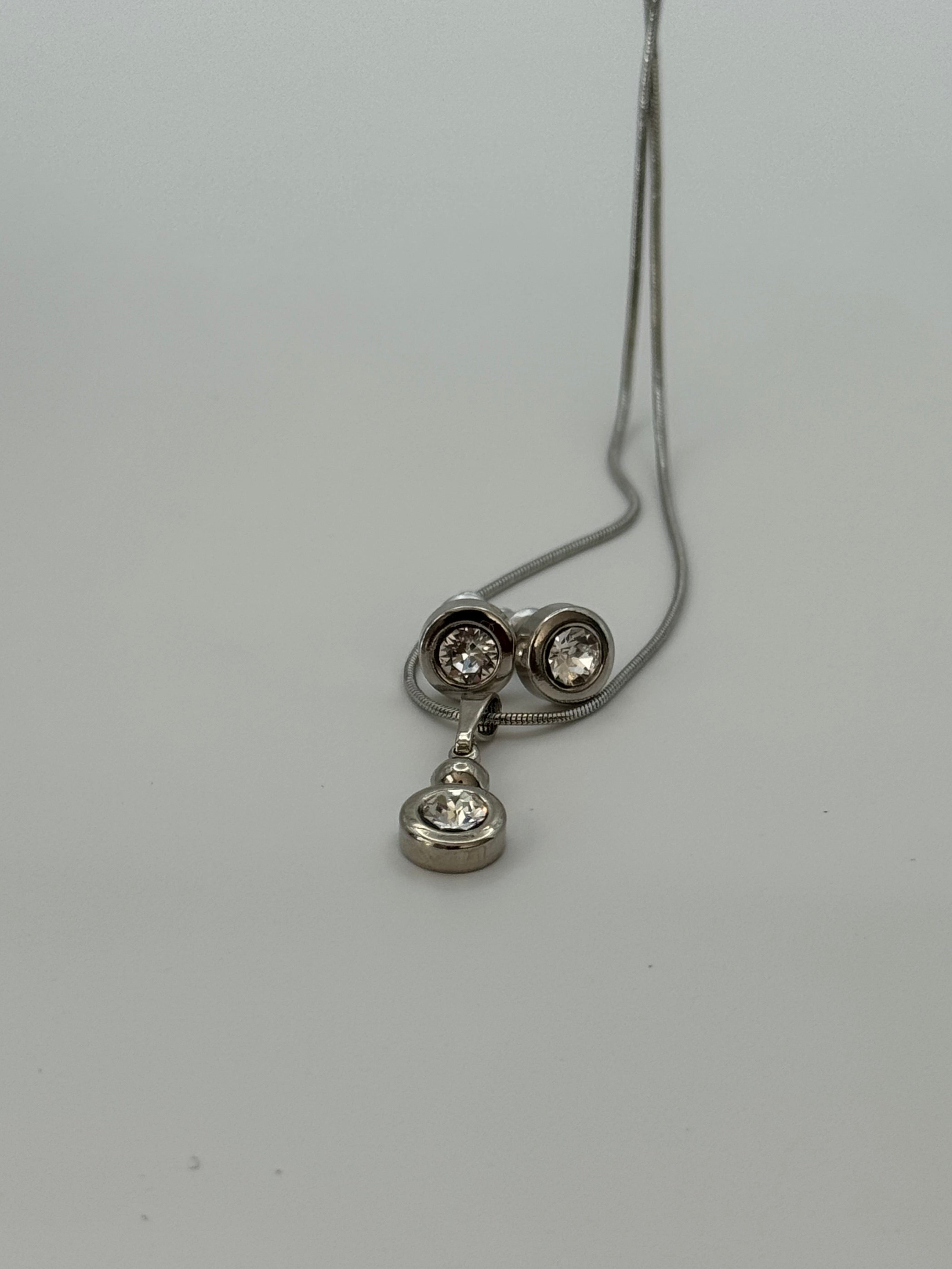 Round Bezel-Set Stud Earrings & Pendant Necklace Set