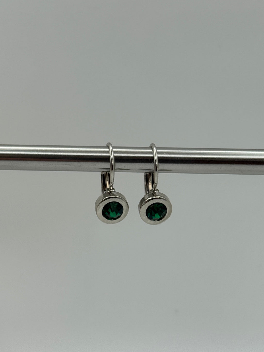Round Crystal Bezel Drop Earrings