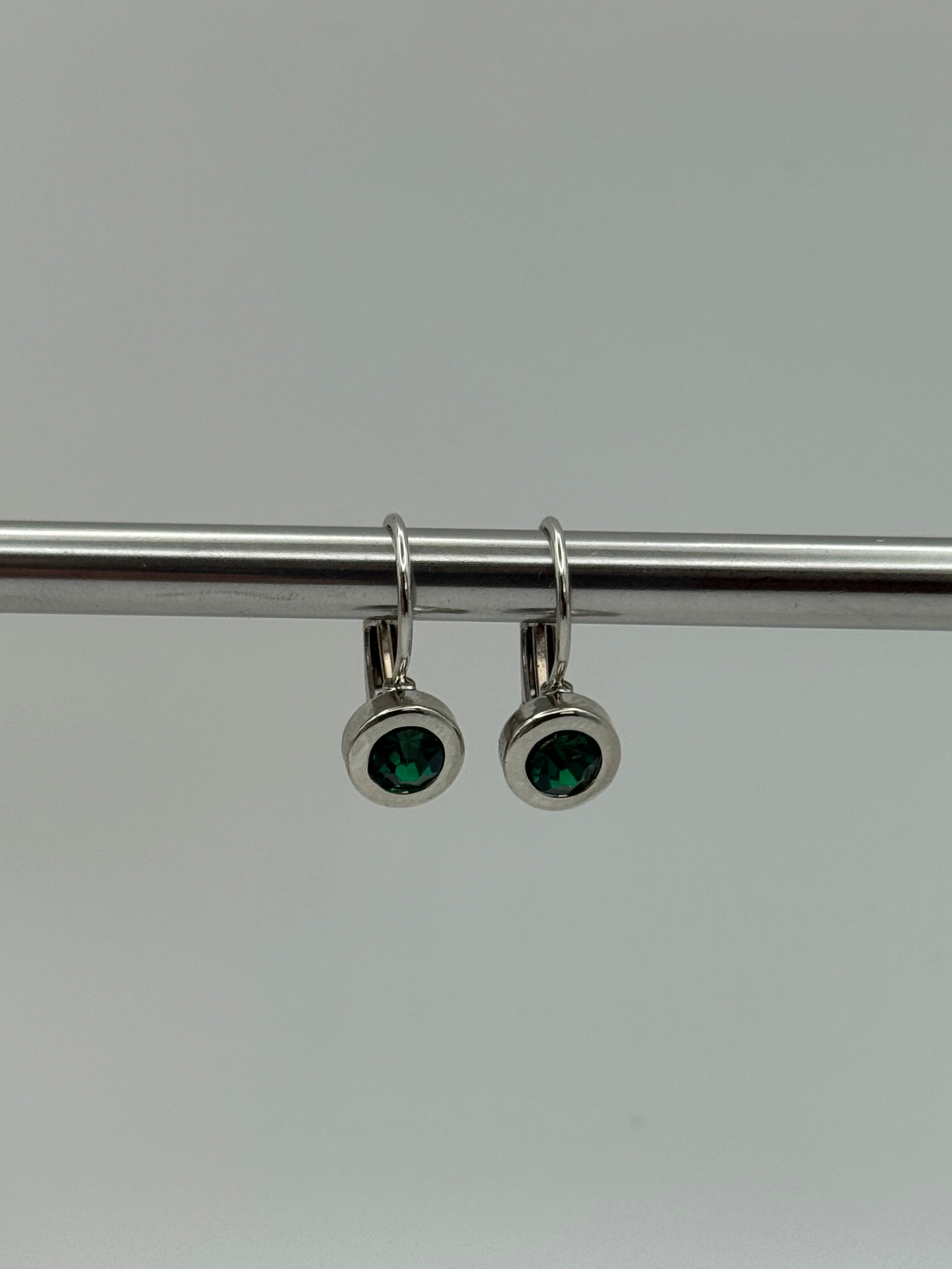 Round Crystal Bezel Drop Earrings