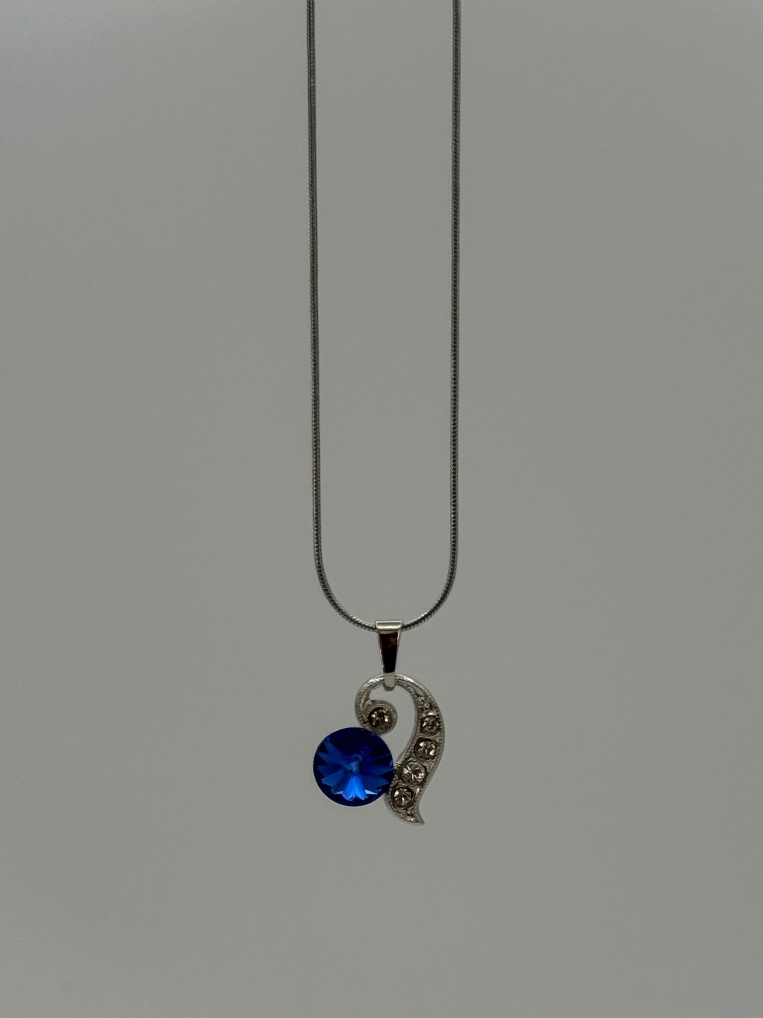 Sapphire-Blue Crystal Drop Earrings & Swirl Pendant Necklace Set