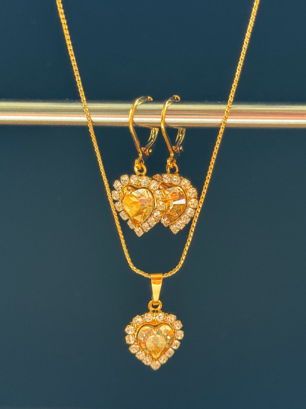 Heart Drop Earrings & Heart Pendant Necklace Set