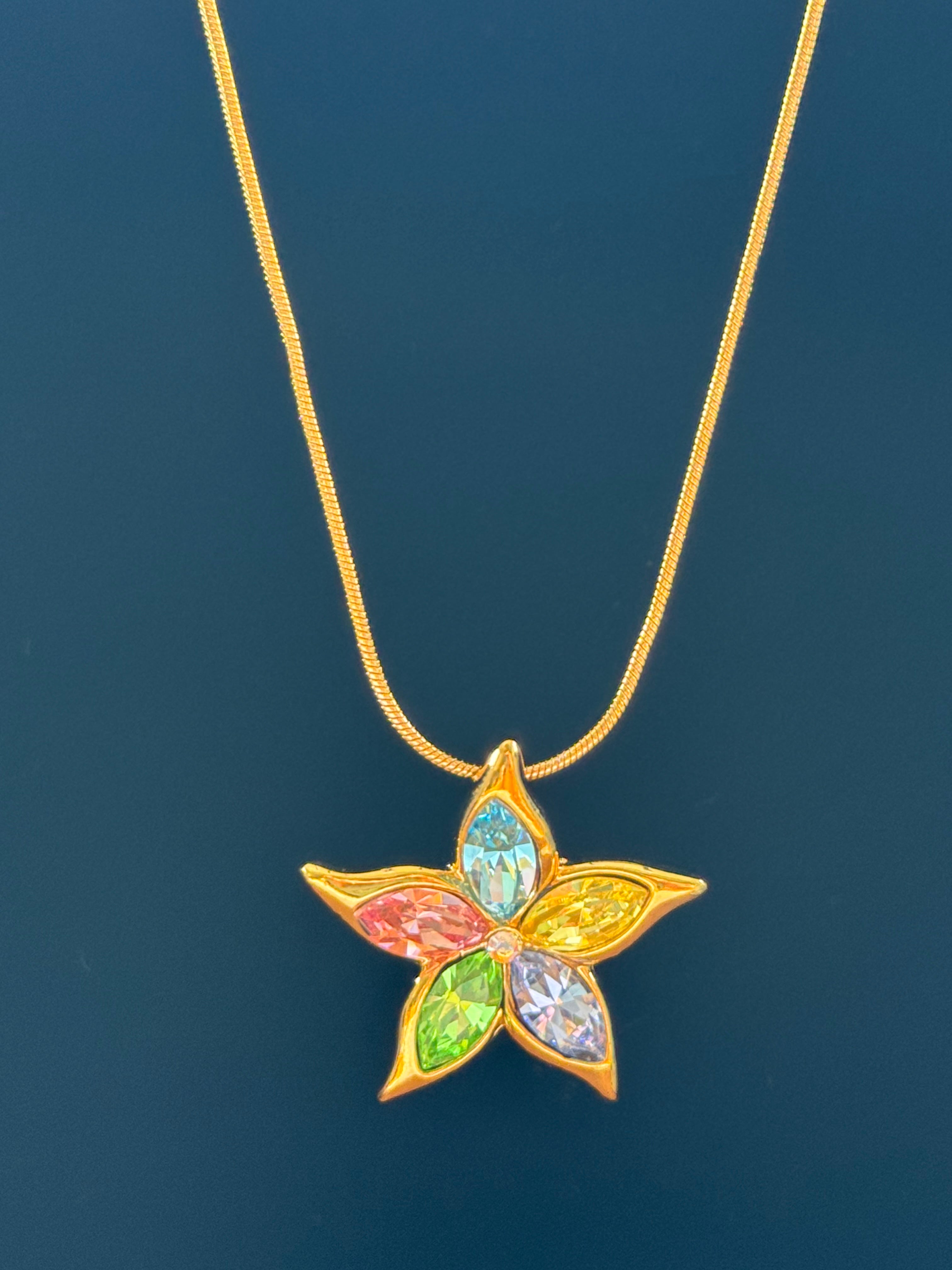 Crystal Flower Pendant Necklace & Stud Earrings Set