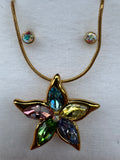 Crystal Flower Pendant Necklace & Stud Earrings Set