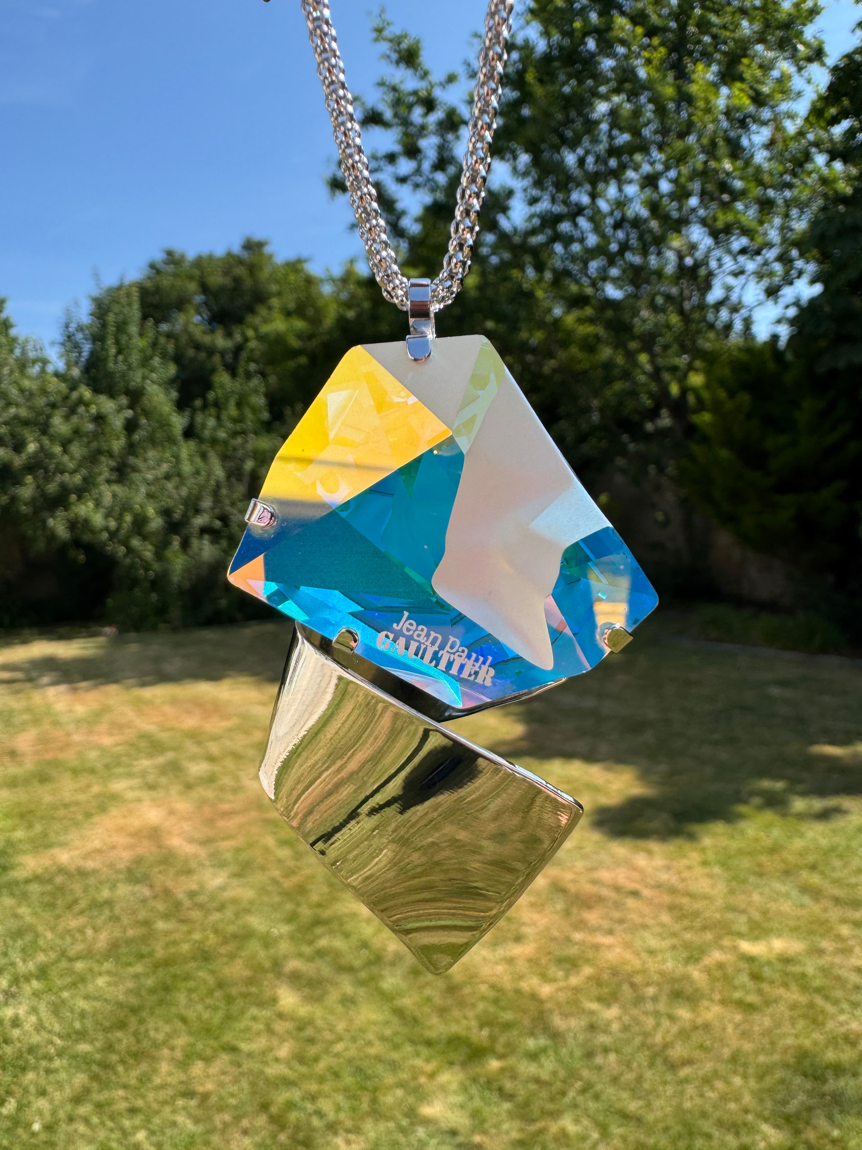 Iridescent Statement Crystal Pendant Necklace
